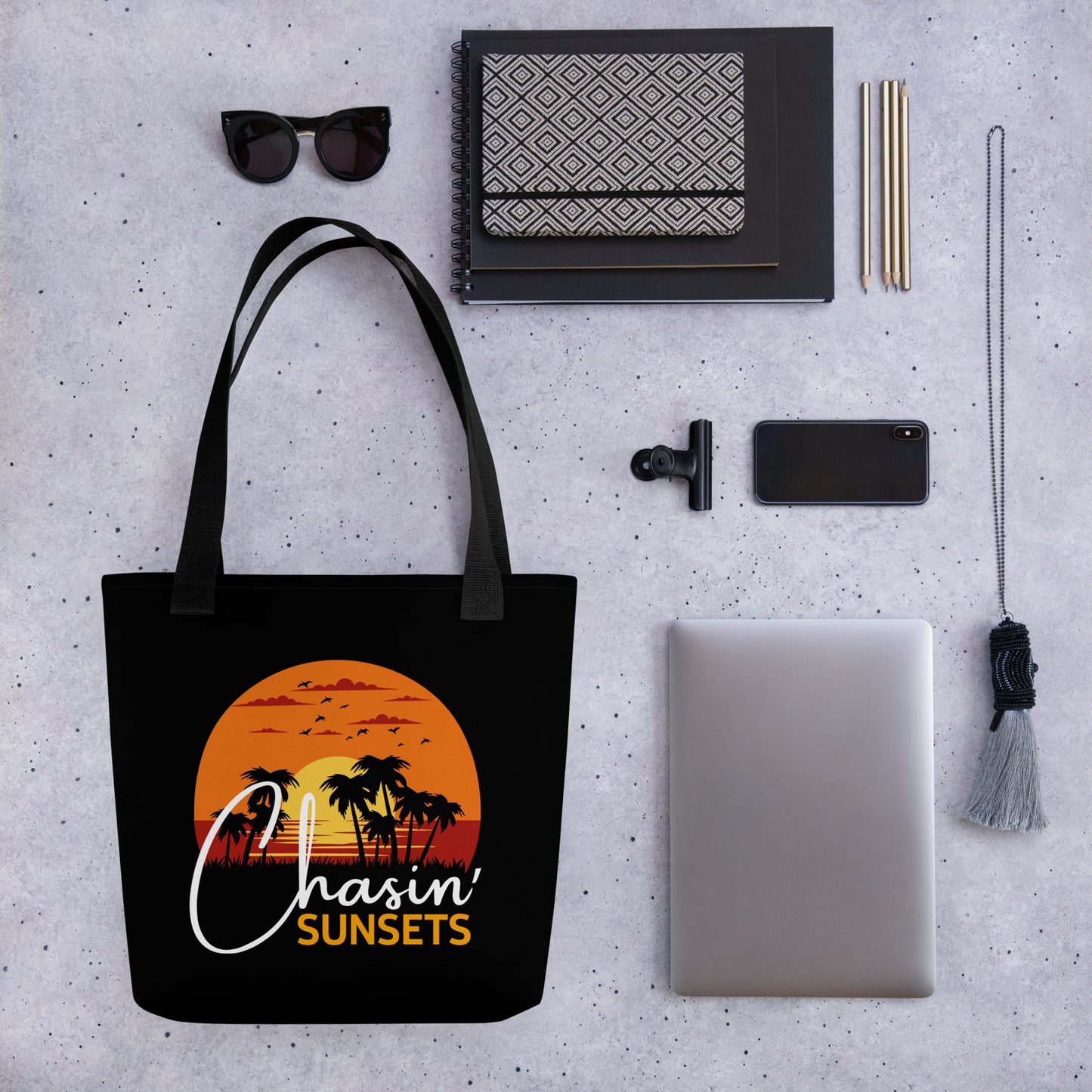 chasin sunsets tote bag