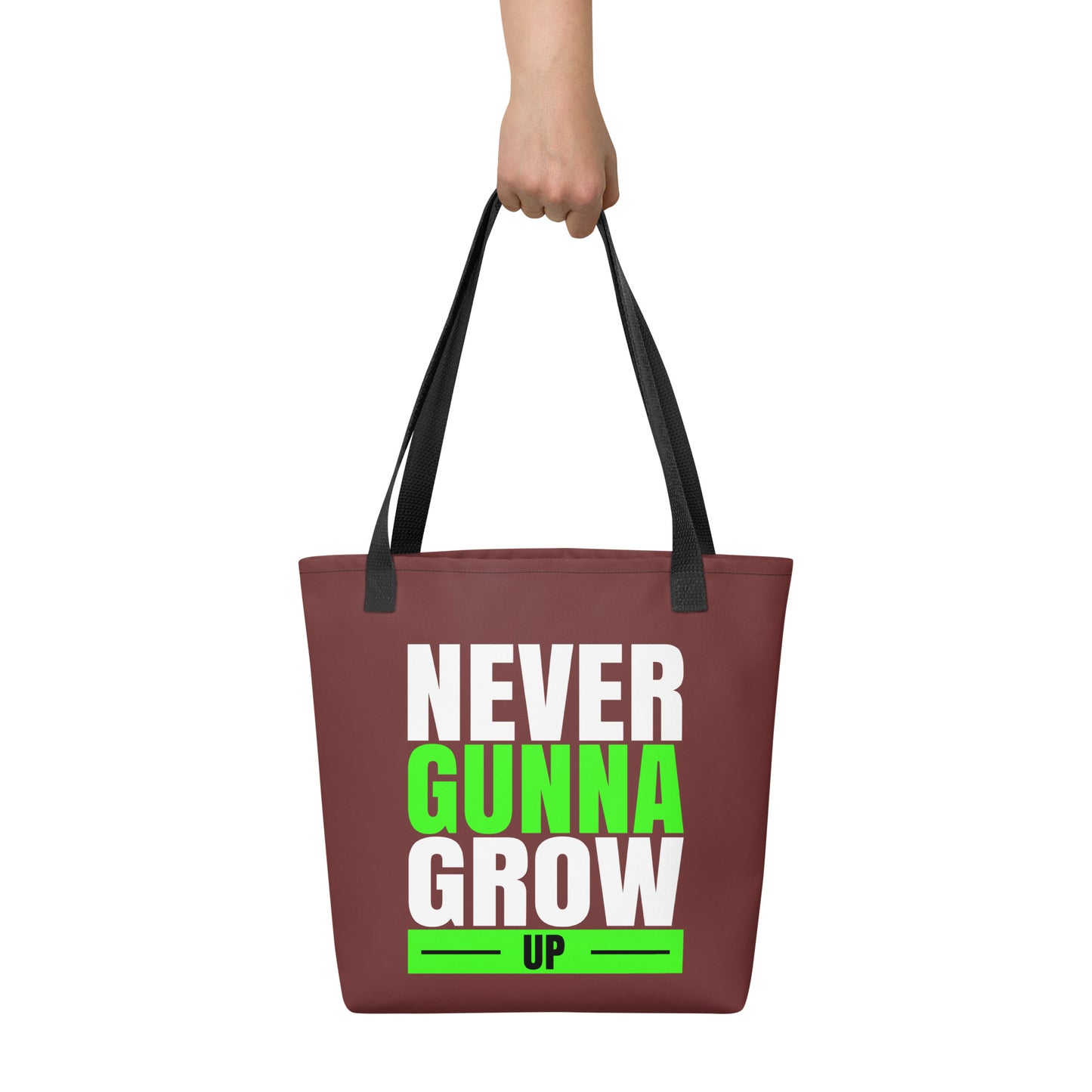 never gunna grow up tote bag