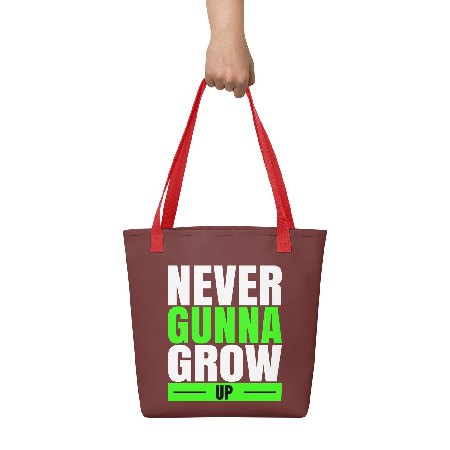 never gunna grow up tote bag