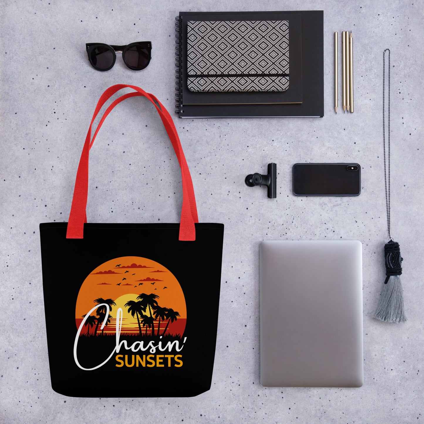 chasin sunsets tote bag