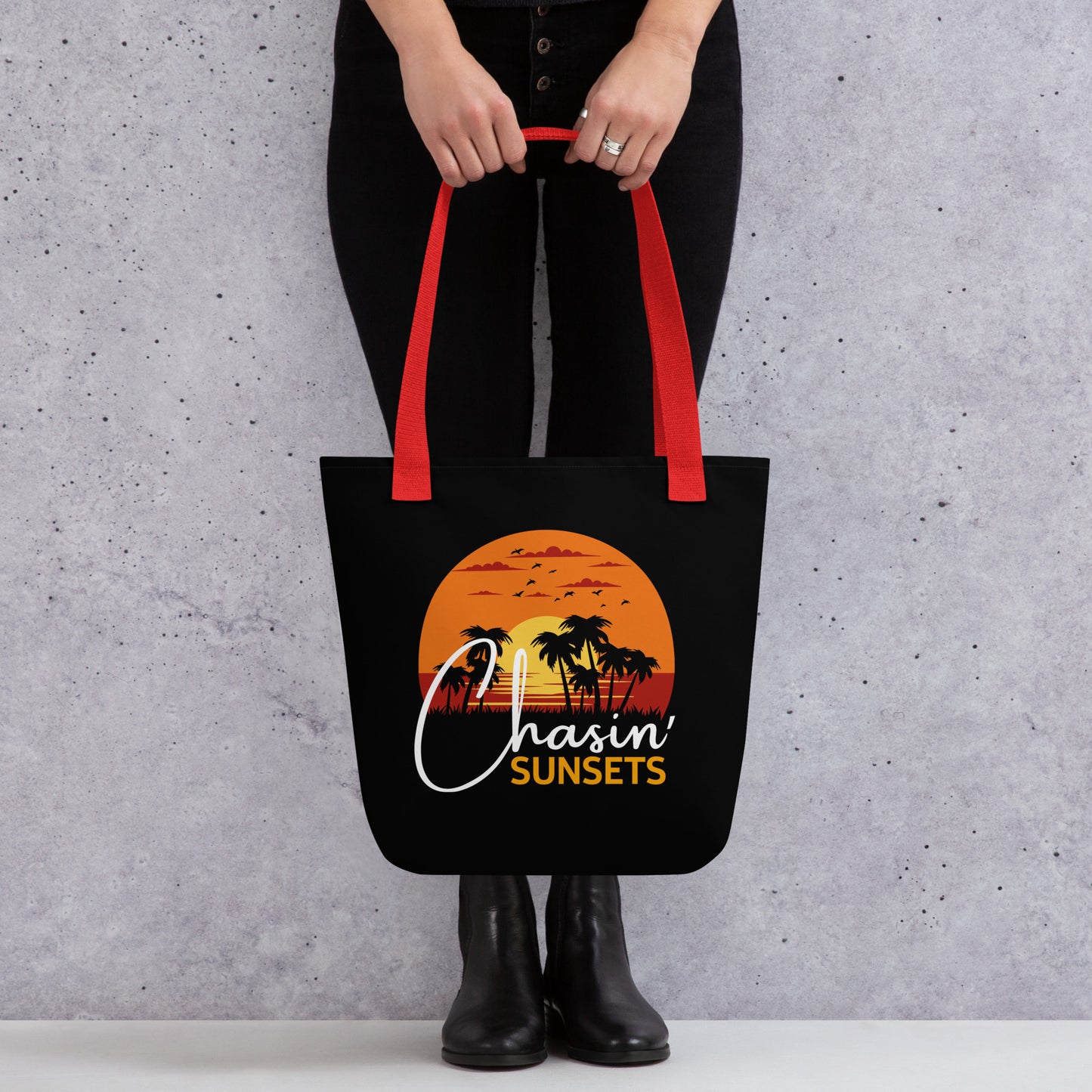 chasin sunsets tote bag