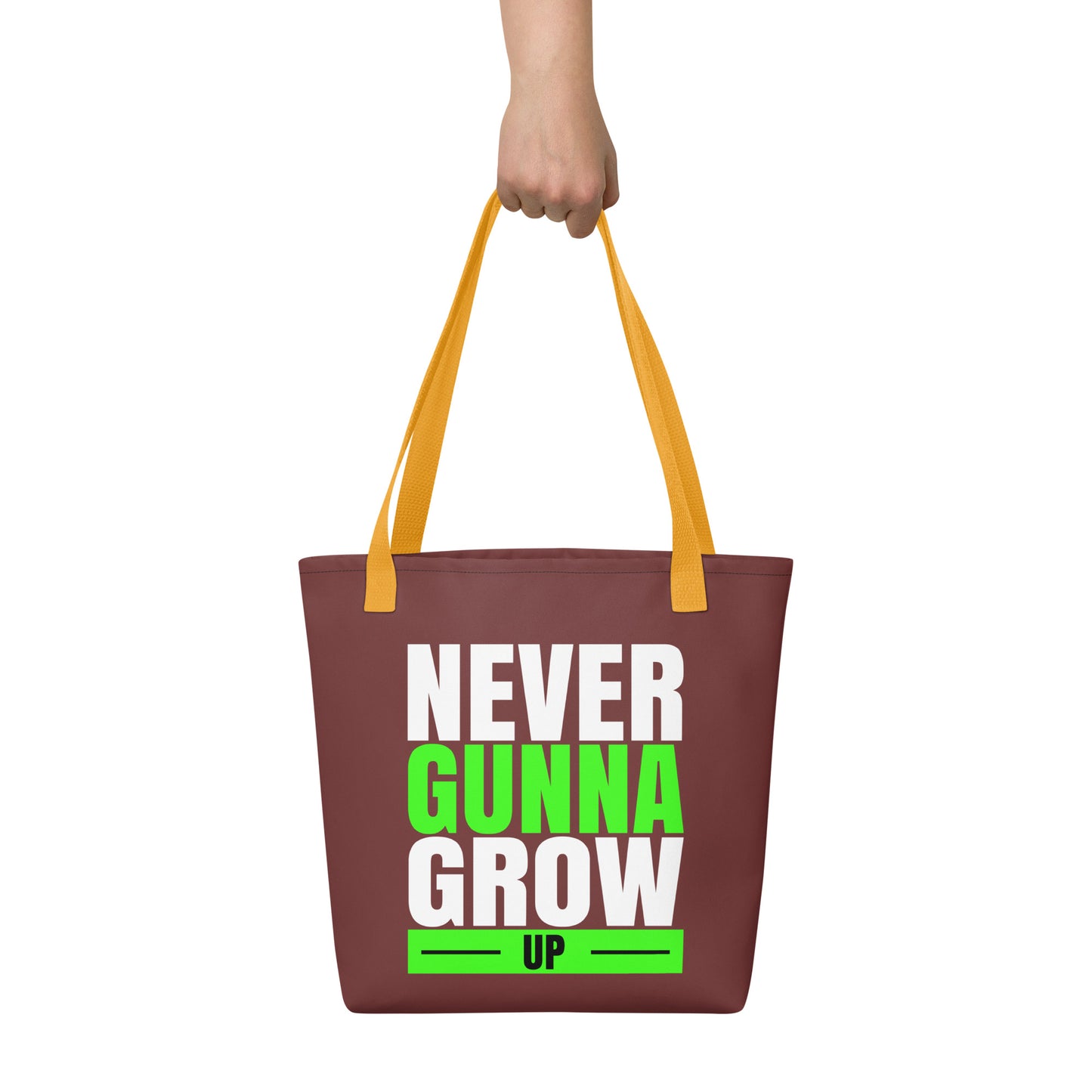 never gunna grow up tote bag